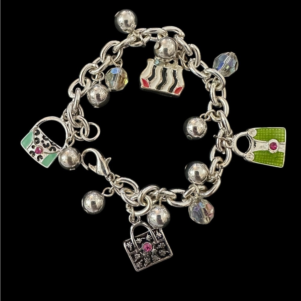 Charming Silver Bracelet with Colorful‎ Handbag Charms